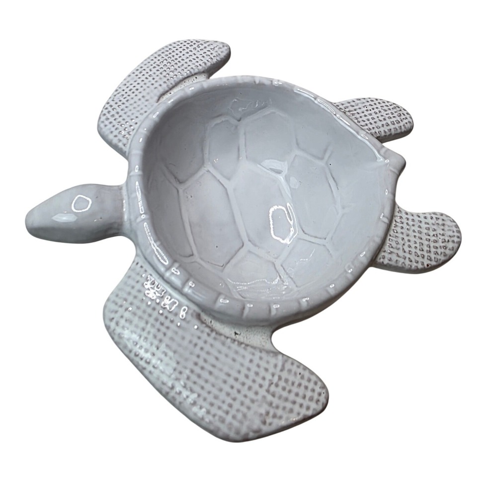 Mud Pie White Ceramic Sea Turtle Trinket Dish Coastal Soap Bowl 8 Inch K1